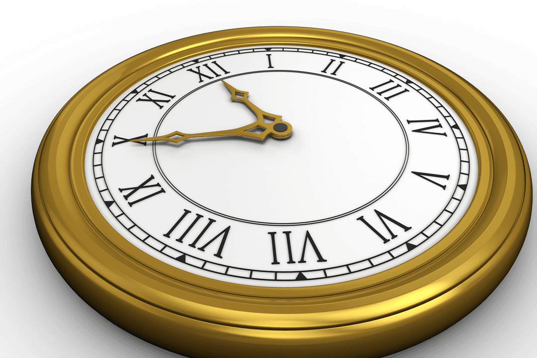 Elegant Gold Clock on Transparent Background for Time Concept