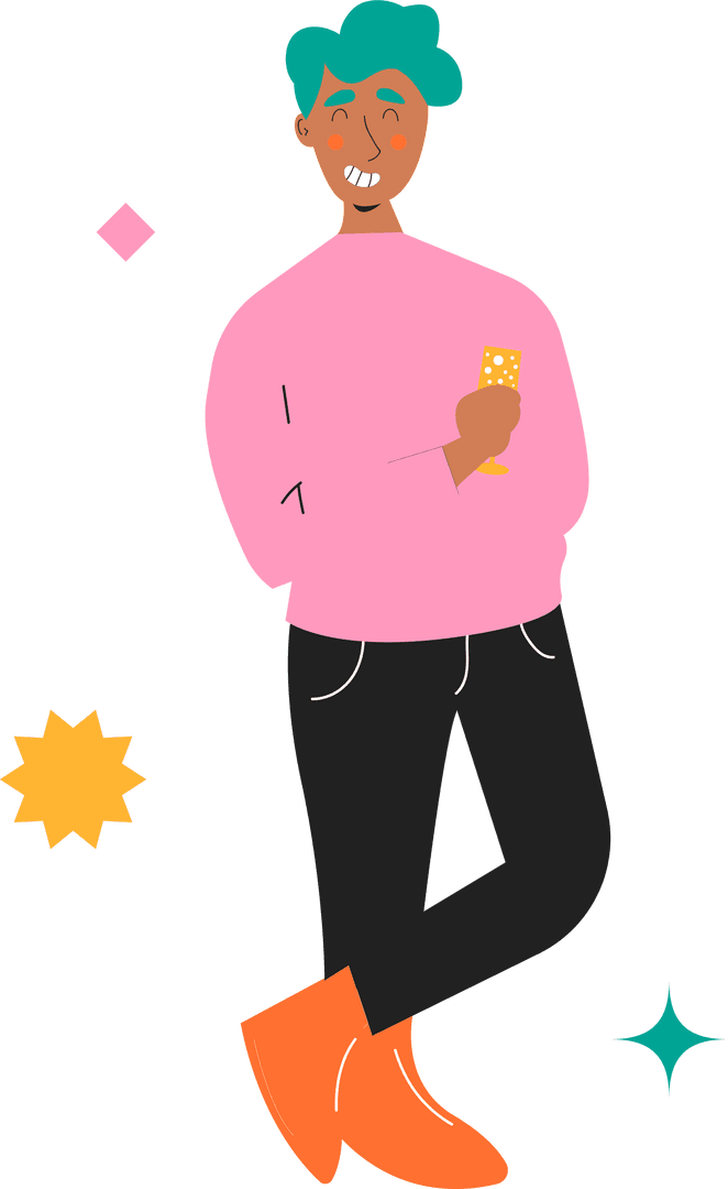 Casual Figure Holding Glass with Vibrant design on Transparent