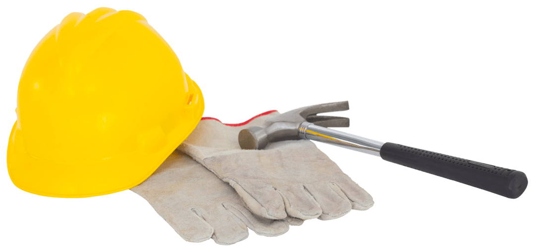 Transparent Tools Set with Construction Hardhat, Gloves, Hammer