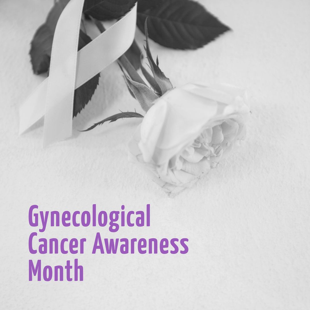 Gynecological Cancer Awareness: White Rose and Ribbon on Light Background