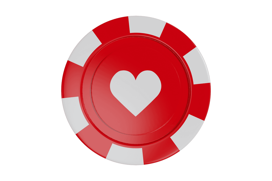 Transparent Red Casino Chip with Heart Symbol Detailed Vector