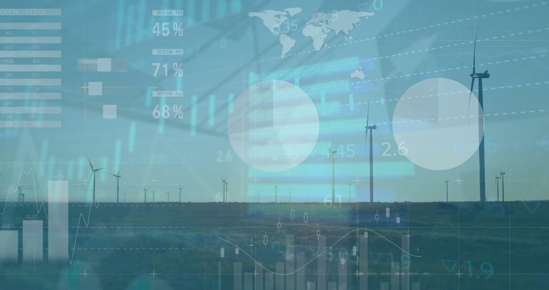 Financial Data Overlaying Wind Turbines in Sustainable Energy Scene
