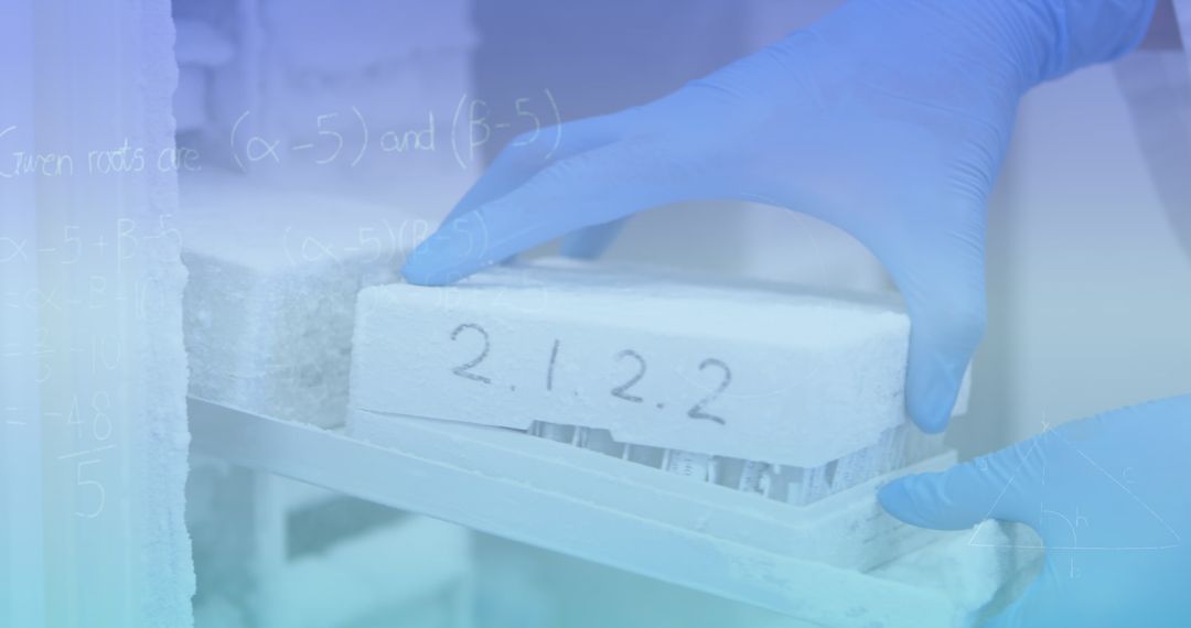 Scientist Handling Samples in Laboratory with Mathematical Overlay