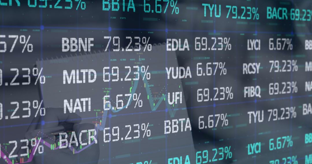 Digital Financial Data on Glass Display over Notepad