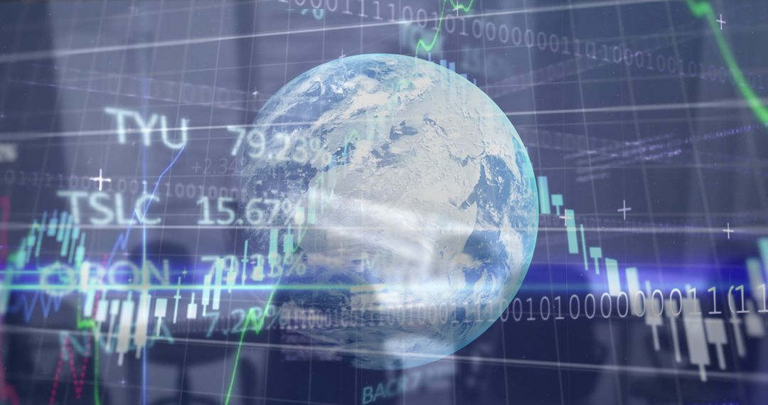 Global Finance Concept with Stock Market Data and Rotating Earth