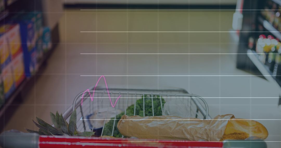 Data Visualization Over Grocery Shopping Trolley in Supermarket
