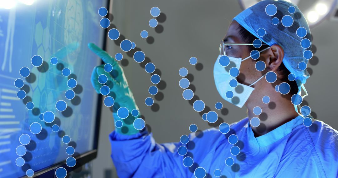 Medical Professional Investigating Genetic Data on Digital Screen