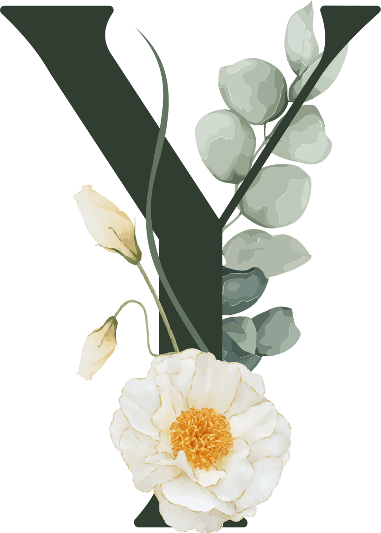 Elegant Y Monogram with Botanical Floral Design on Transparent Background