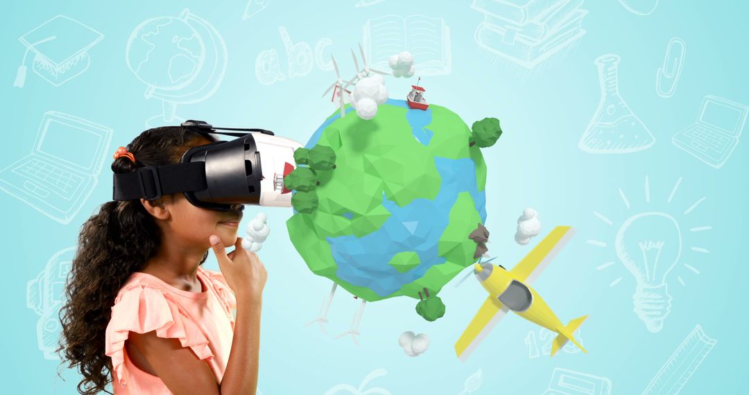 Child Interacting with Virtual Reality 3D World