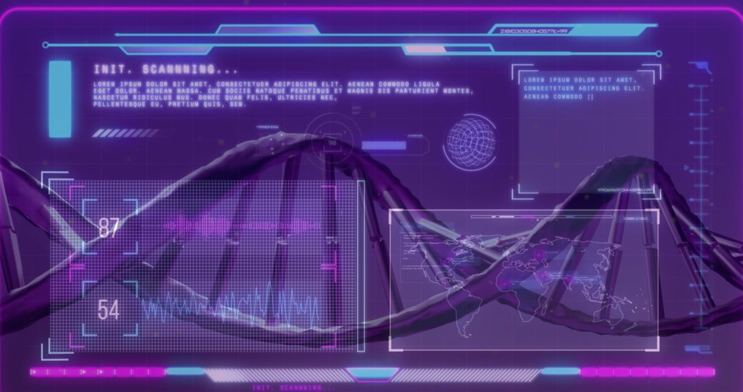 Futuristic DNA Helix with Holographic Technology Interface