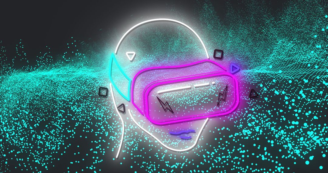 Futuristic Neon VR Headset with Digital Particles