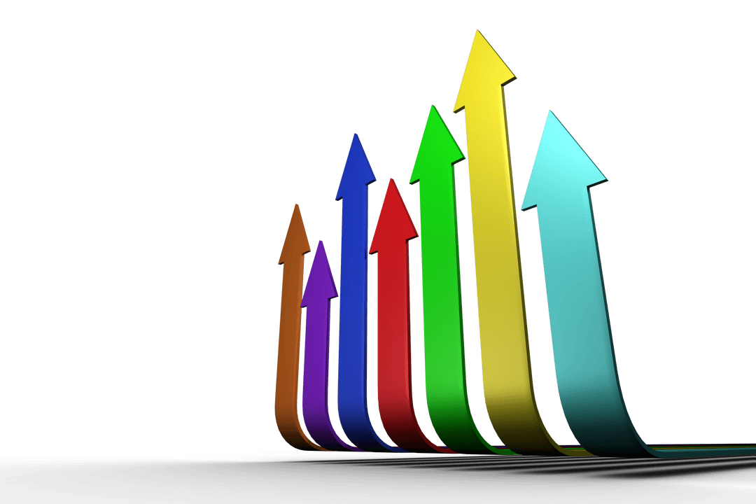 Colorful Upward Arrows Symbolizing Growth on Transparent Background