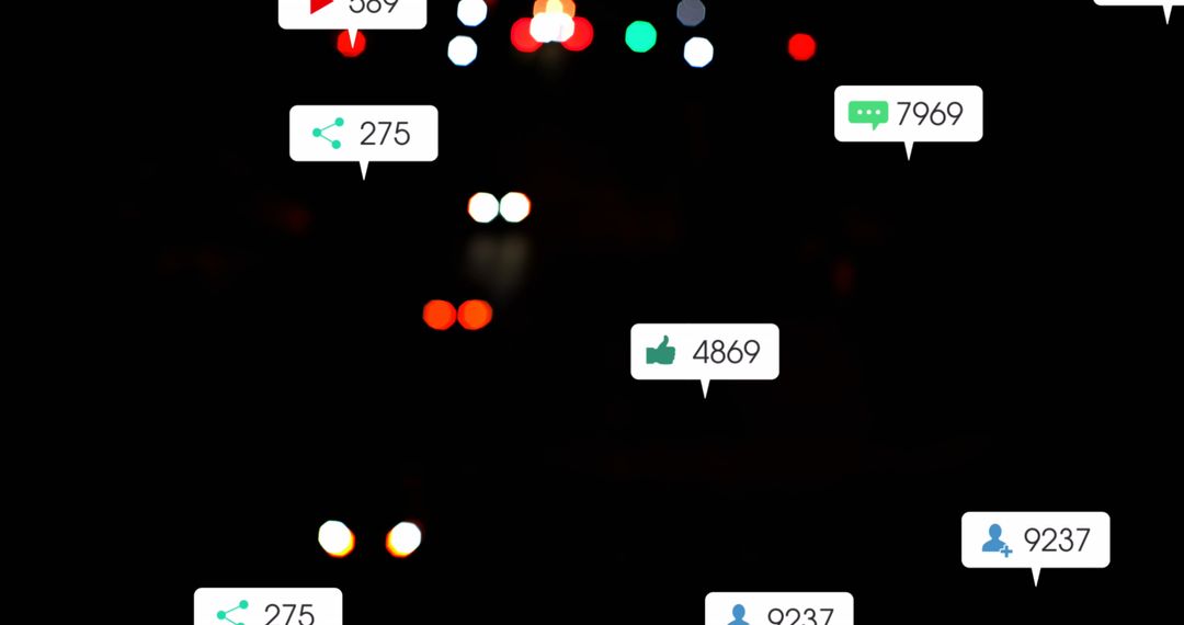 Social Media Notifications Overlay on Blurry City Lights