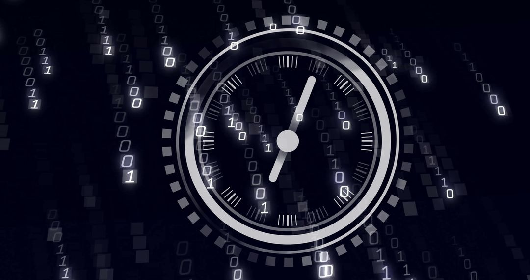 Digital Clock Interface Over Binary Code Background - Free Images, Stock Photos and Pictures on Pikwizard.com