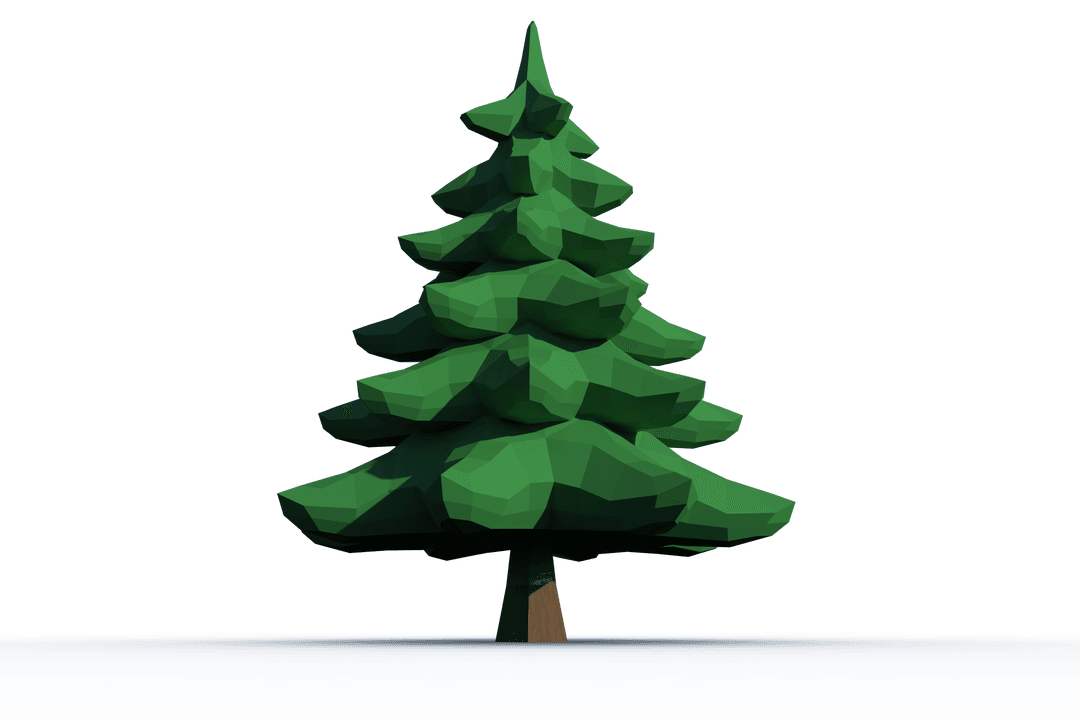 Low Poly Christmas Tree on Transparent Background for Seasonal Design