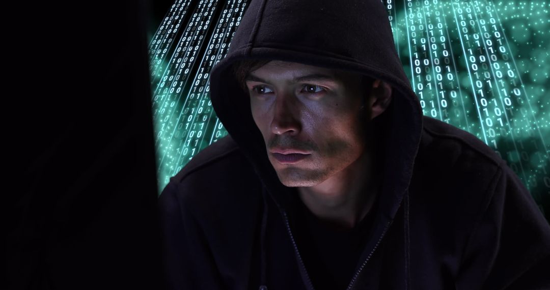 Mysterious Hacker Analyzing Digital Data