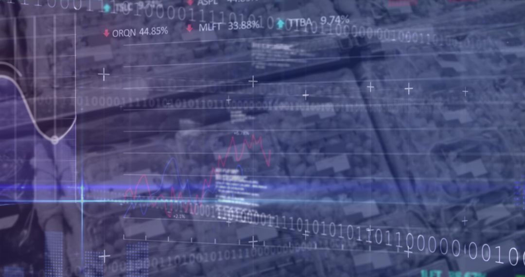 Digital Stock Market Analysis with Binary Code Overlay