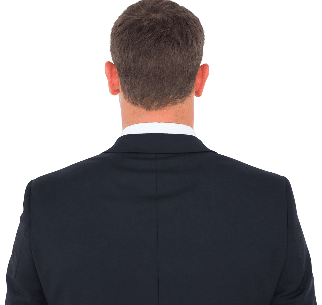 Transparent Rear View of Man in Business Suit Reflecting on Success