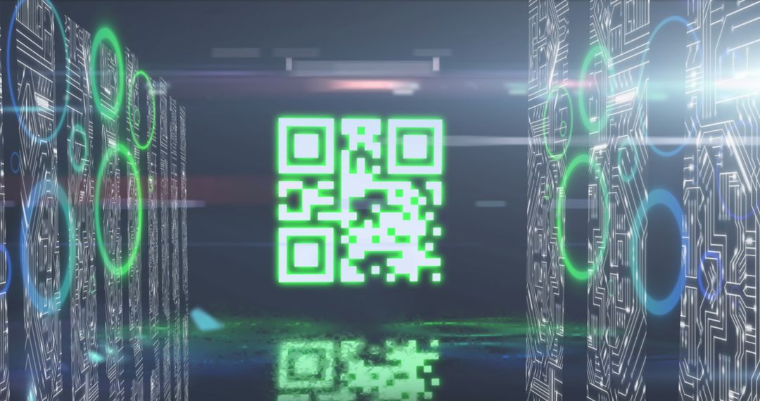 Digital QR Code with Neon Circles Representing Data Processing - Free Images, Stock Photos and Pictures on Pikwizard.com
