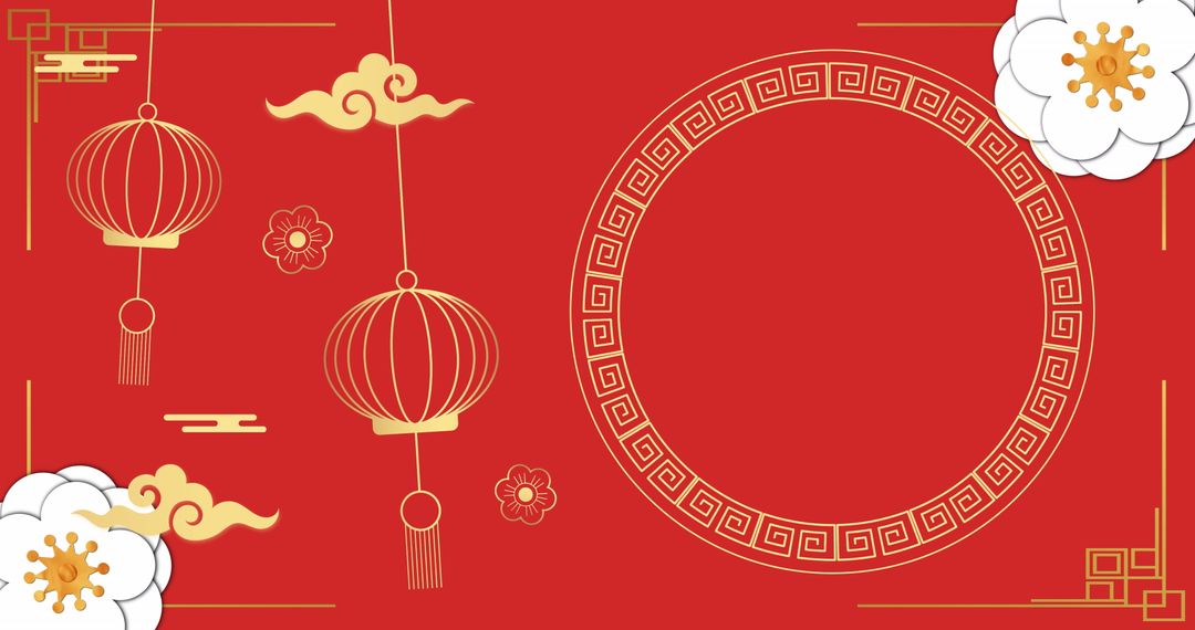 Chinese New Year Decorative Background with Lanterns and Flowers - Free Images, Stock Photos and Pictures on Pikwizard.com