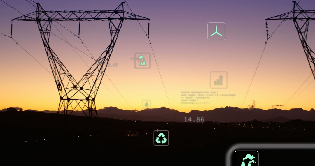Digital Technology and Data Processing in Power Lines at Sunset - Free Images, Stock Photos and Pictures on Pikwizard.com