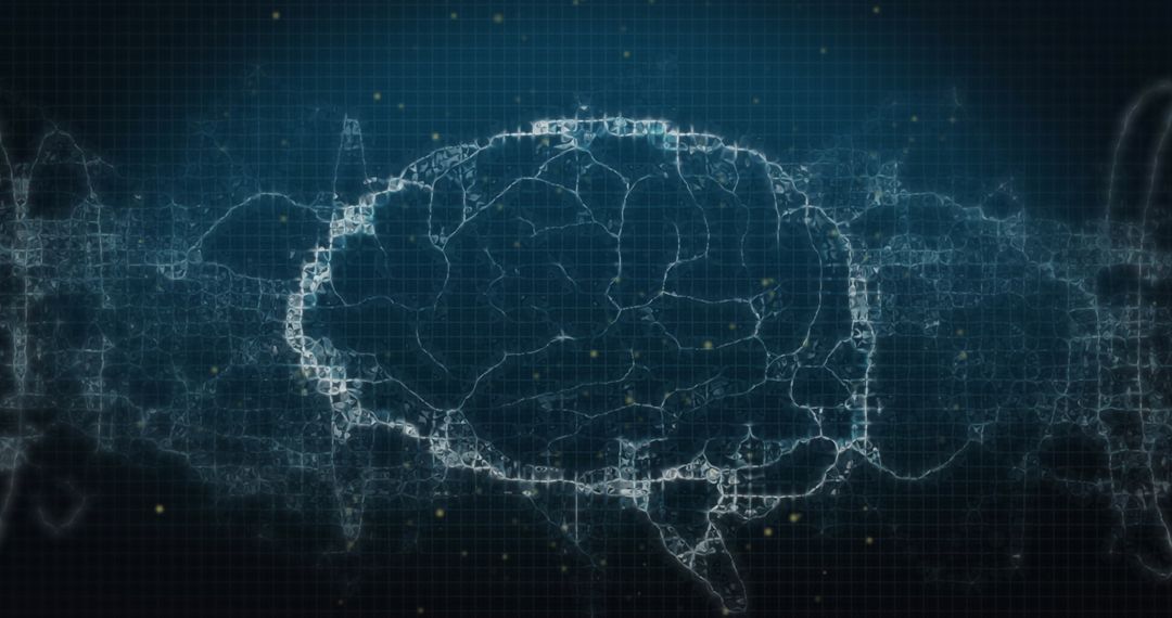 Digital Brain Technology Concept with White Spots and Waves