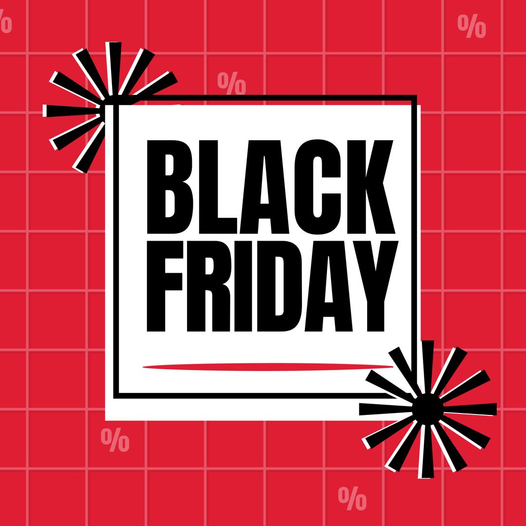 Black Friday Red Background with Bold Text and Graphic Elements