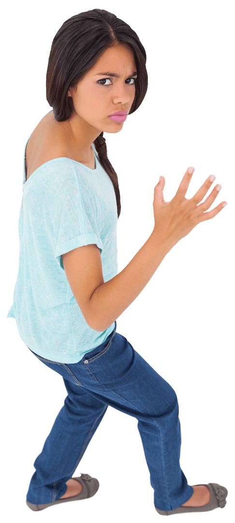 Angry Biracial Woman Posing on Transparent Background