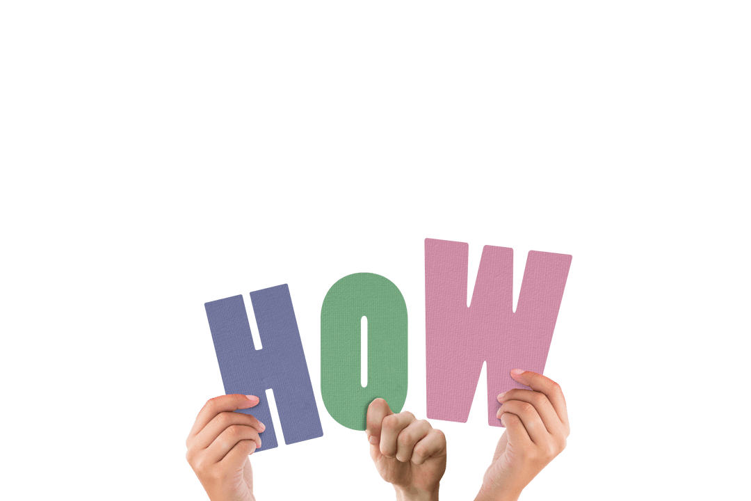 Hands Holding Colored Letters on Transparent Background