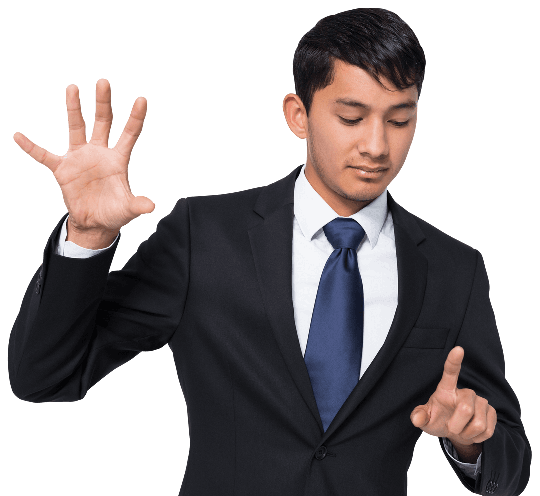 Biracial Businessman Interacting on Transparent Background