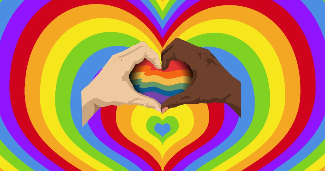 Diverse Hands Forming Heart on Rainbow Background for LGBTQ Pride