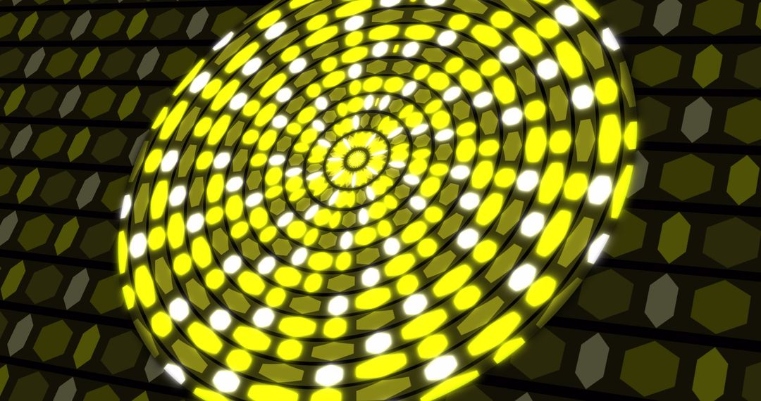 Vibrant Yellow Rotating Pattern of Digital Hexagons