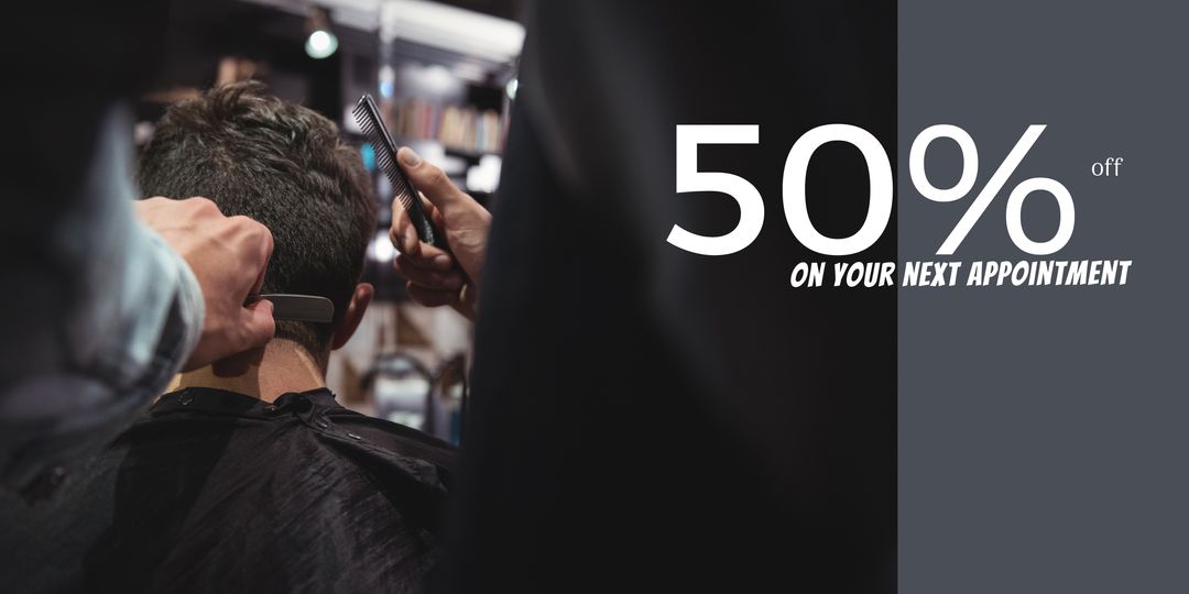 Barbershop Discount Promotion with Men's Haircut Scene