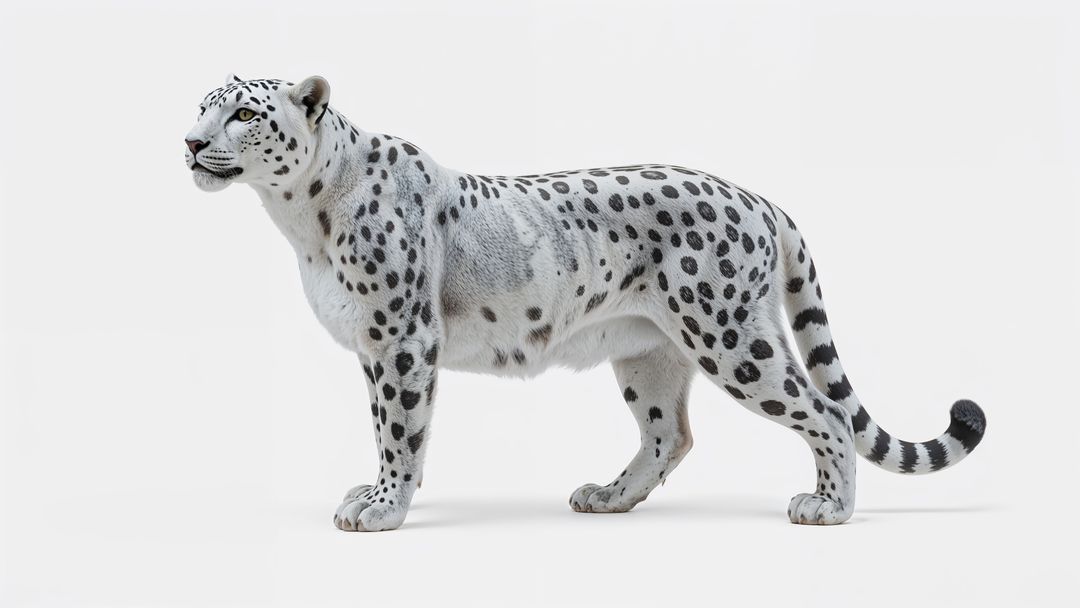 Realistic Snow Leopard Facing Left in Minimalist Studio Background