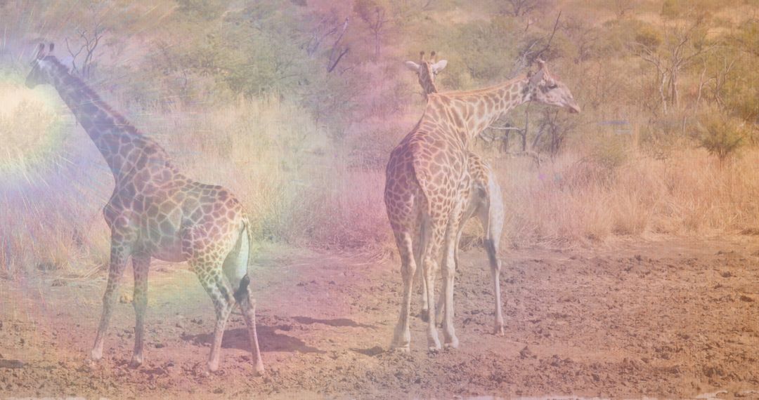 Giraffes standing gracefully in sunlit african savanna