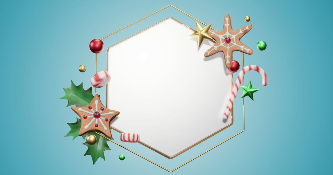 Hexagon Frame with Christmas Decorations and Candy Canes
