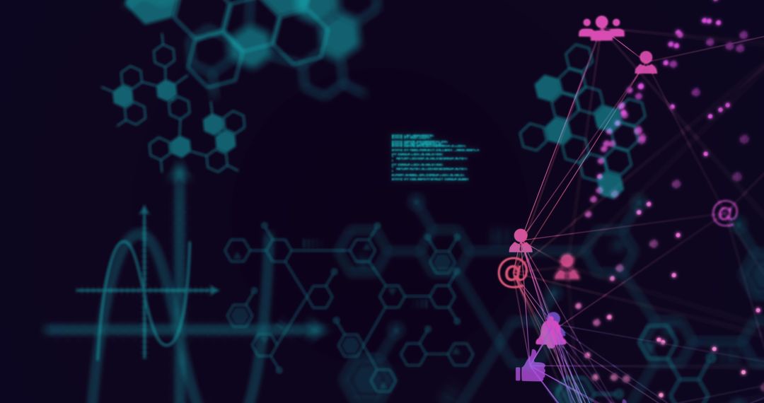 Abstract digital network with chemical structures and data flow