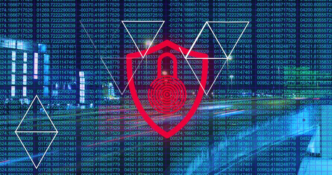 Cybersecurity Lock Icon Overlapping Digital Code Binary Numbers