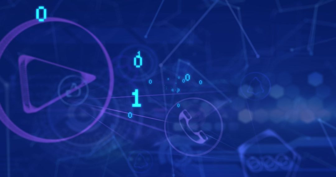 Digital Connections and Binary Code on Blue Background