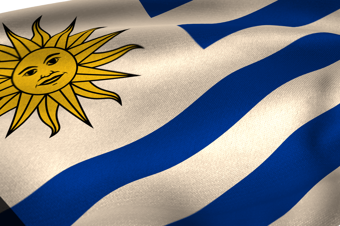 Waving Uruguay Flag with Sun Emblem on Transparent Fabric