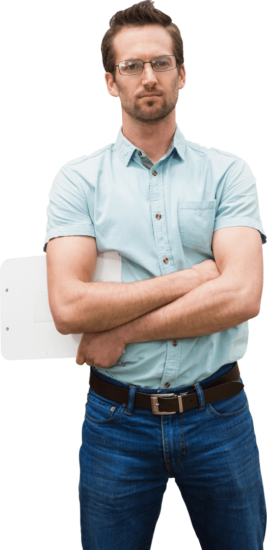 Serious Transparent Warehouse Manager Standing with Arms Crossed