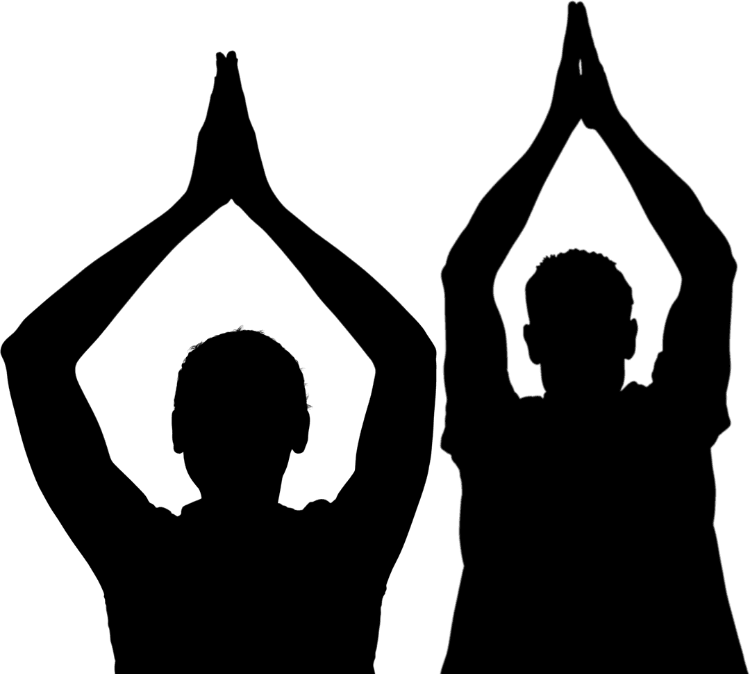Silhouette of Man and Woman Practicing Yoga on Transparent Background