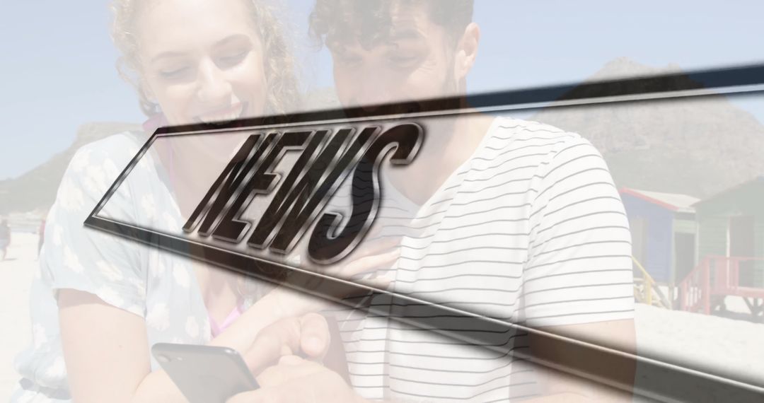 Happy Couple Enjoying Beach with News Overlay Design