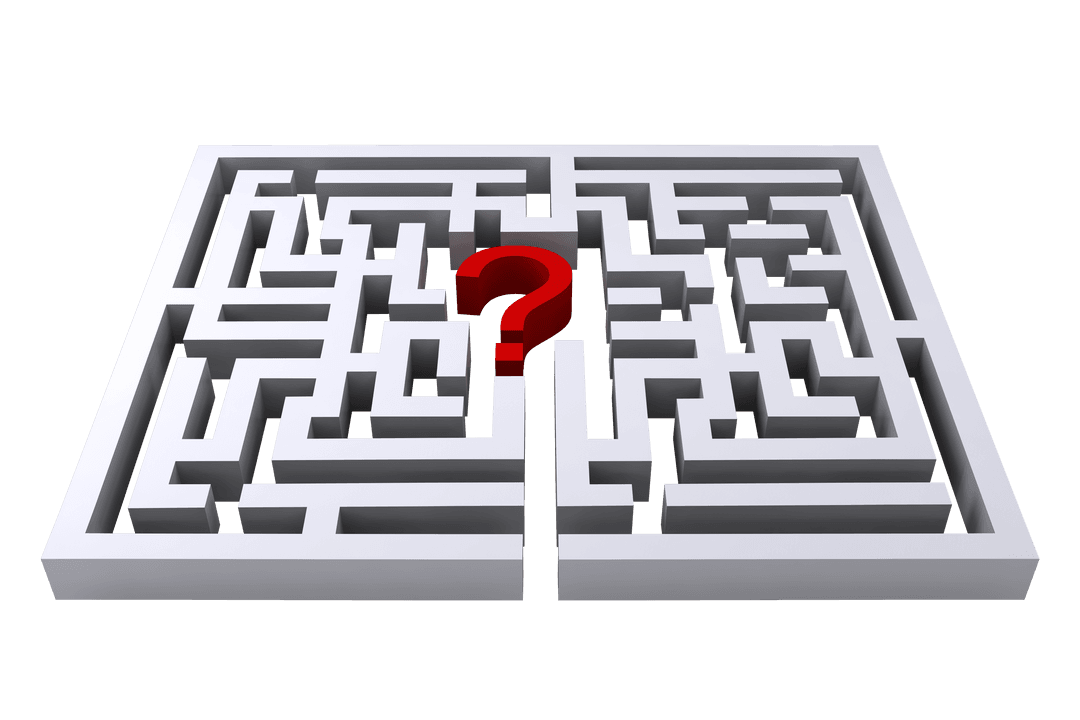 Complex Maze with Red Question Mark on Transparent Background