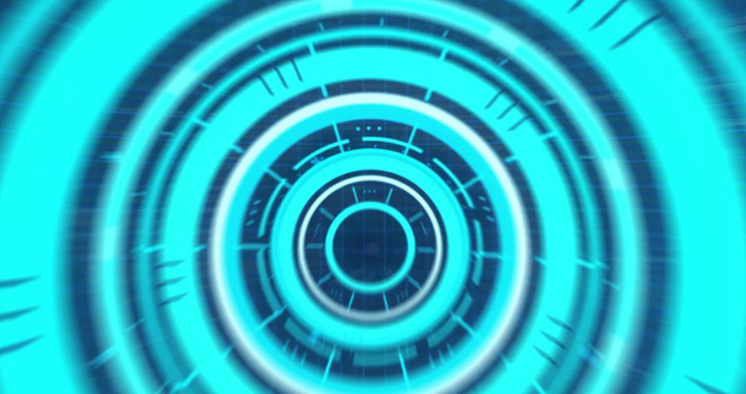 Cyan Neon HUD Tunnel With Rotating Concentric Rings, Radial Ticks and Futuristic Interface