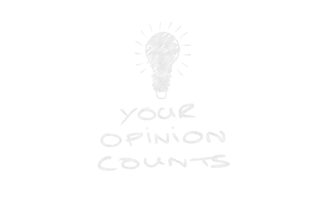 Your opinion counts handwritten text with light bulb on transparent background