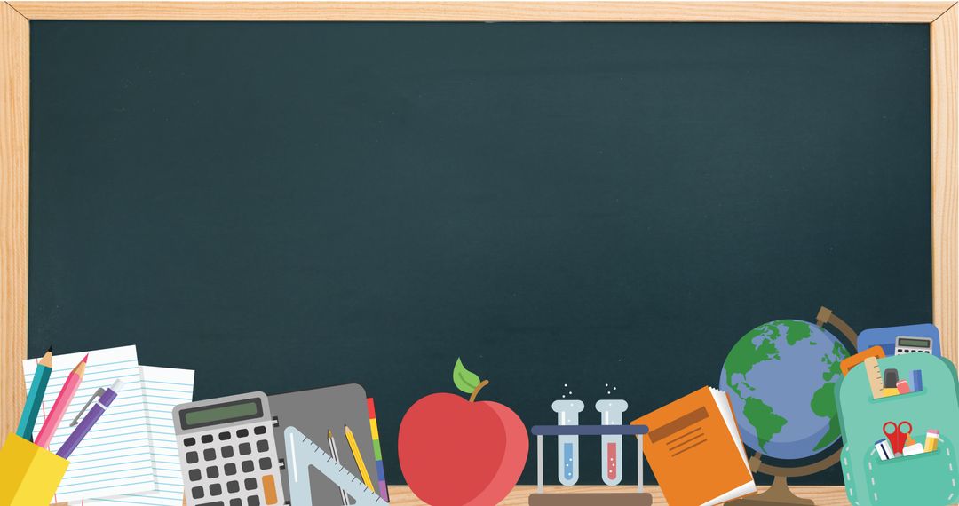 Back to School Chalkboard with Educational Tools and Supplies