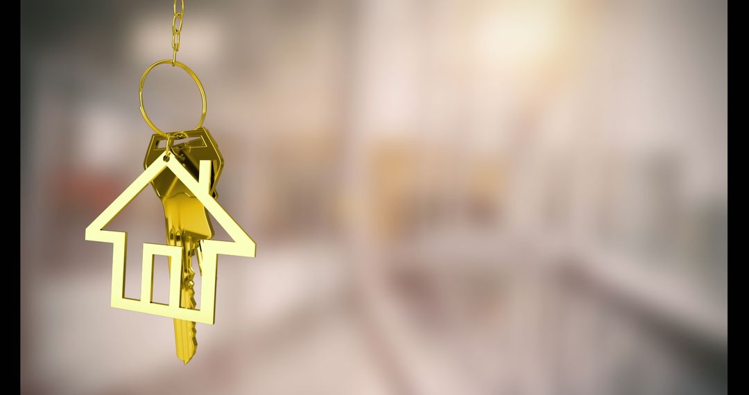 Gold House Keychain and Keys in Modern Hallway Interior