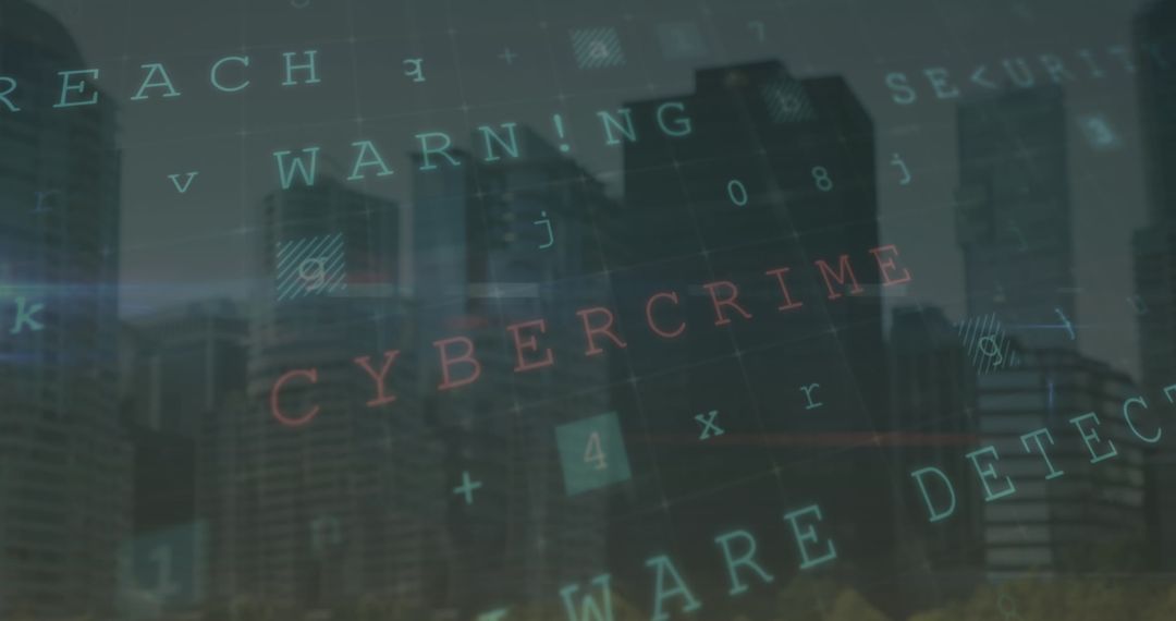 Cybercrime Warning Overlay on Urban Cityscape
