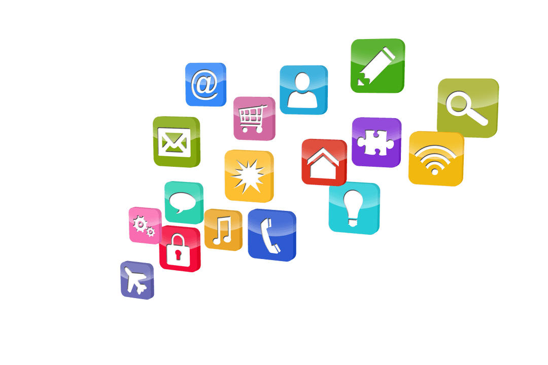 Colorful Transparent Communication Icons on Clear Background